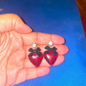 Betsy Johnson leopard heart earrings